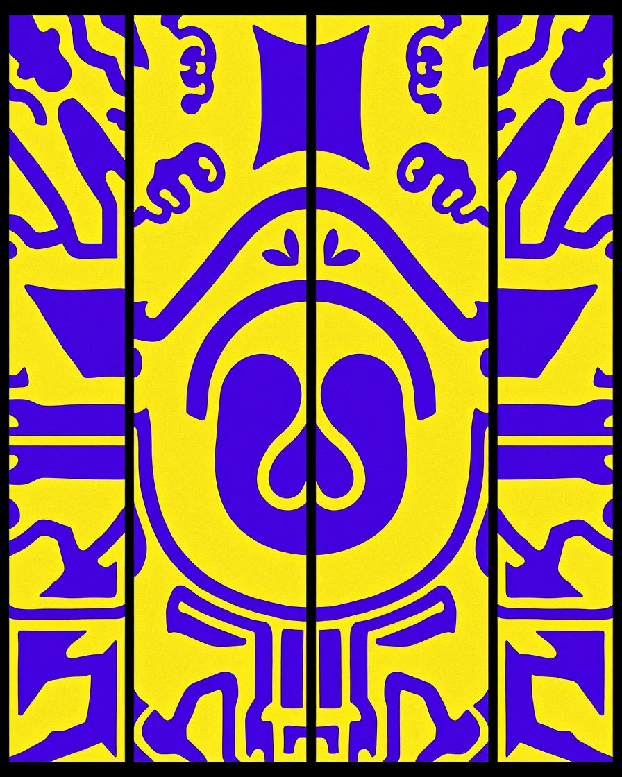 Bold Yellow Purple Abstract Symmetry Rug