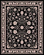 Black and Cream Floral Scrollwork Rug