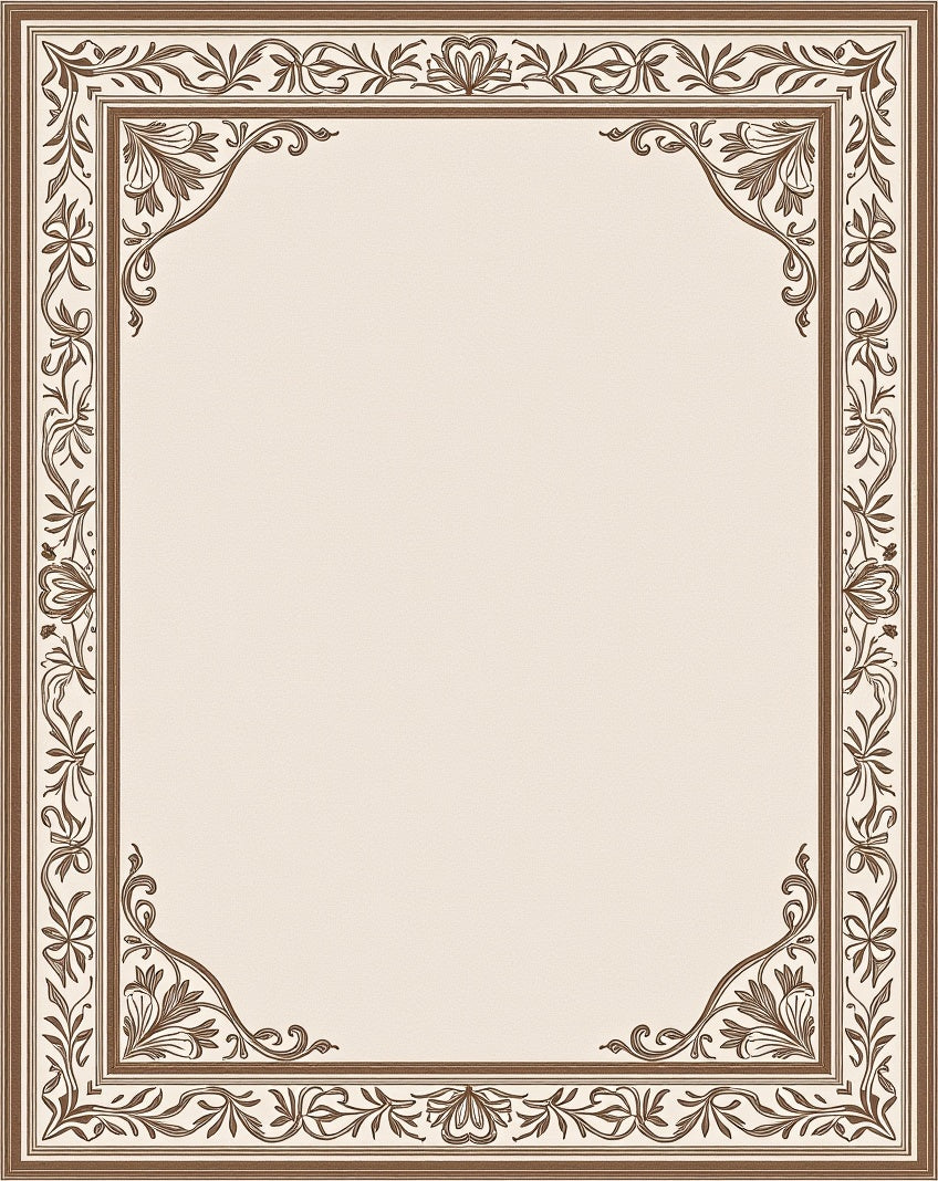 Brown Beige Floral Border Accent Rug