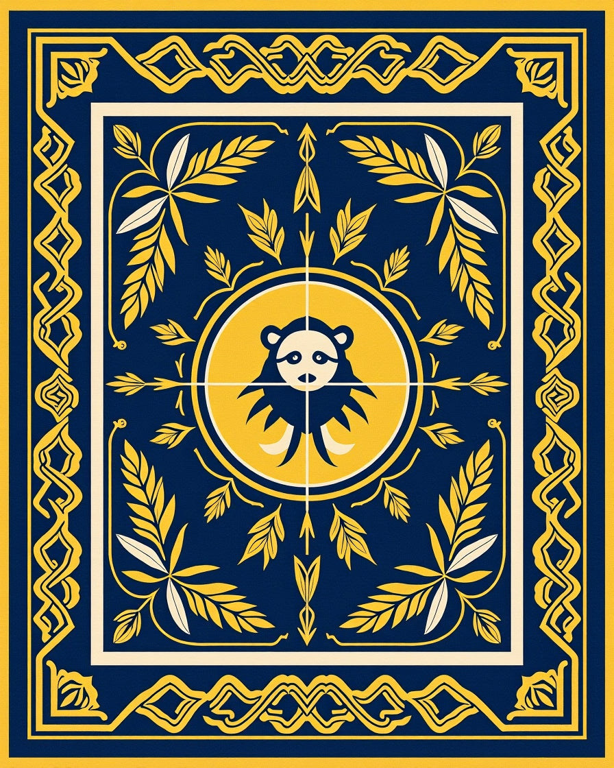 Navy Golden Bear Leaf Border Rug