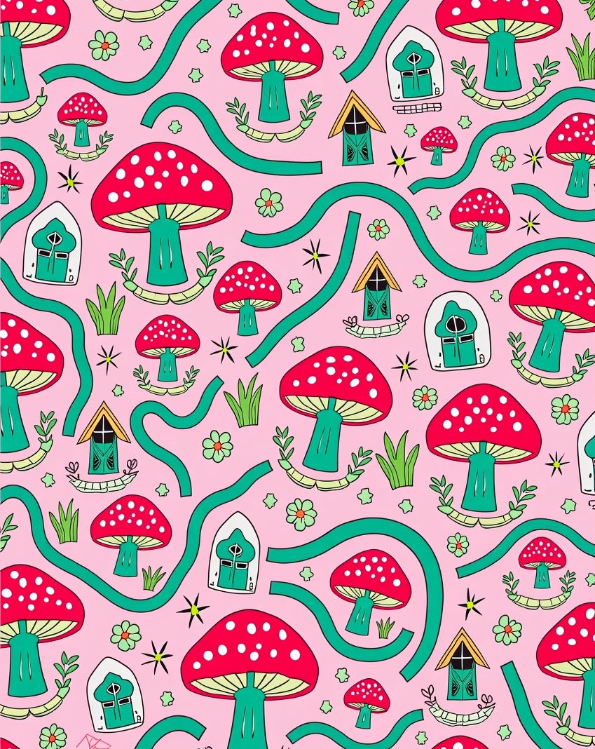 Whimsical Red Mushroom Fairy Garden Rug