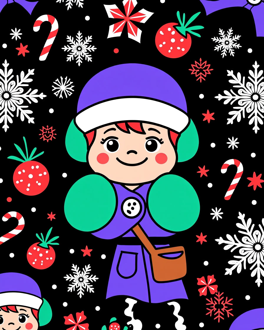 Cute Christmas Snowflakes Berry Candy Cane Rug