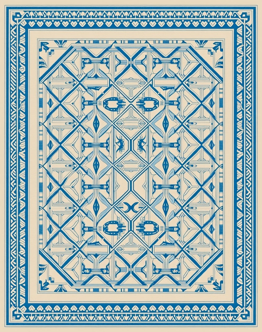 Intricate Blue Geometric Medallion Rug