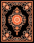 Black Orange Floral Medallion Frame Rug