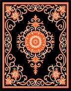 Black Orange Floral Medallion Frame Rug