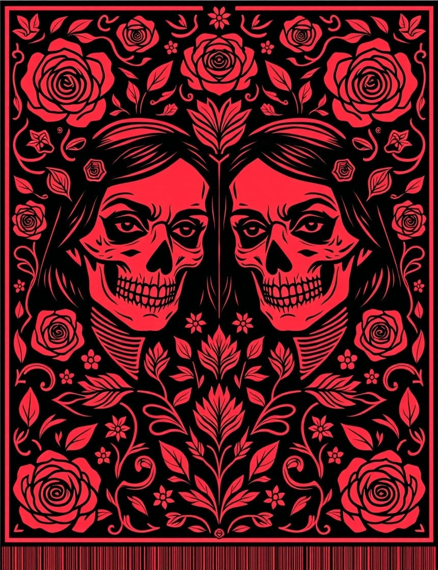 Red Skull Floral Embrace Rug