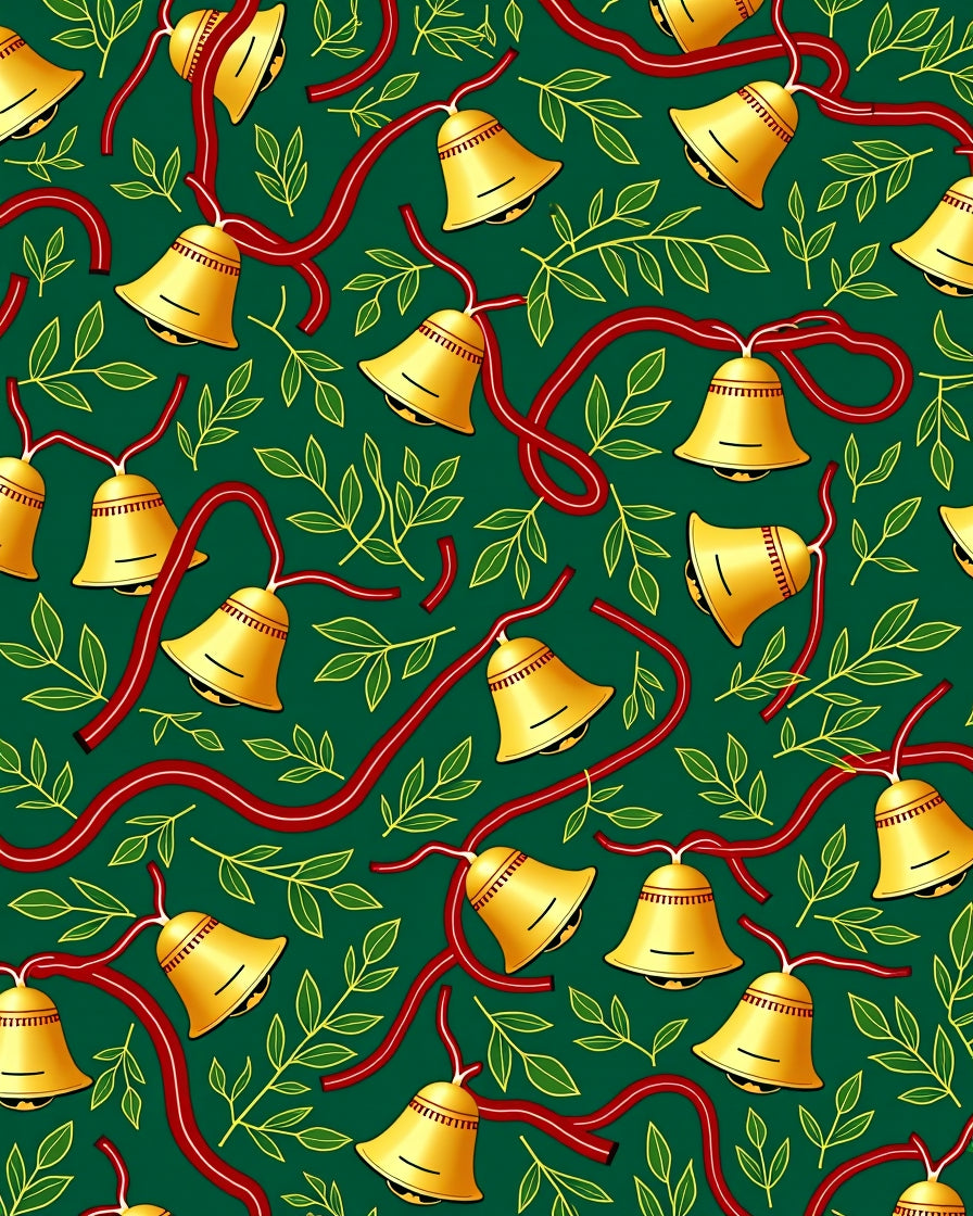 Golden Bells Red Ribbon Green Foliage Rug