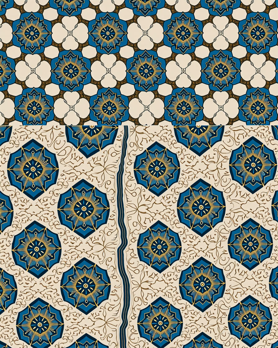 Blue Gold Starburst Medallion Art Deco Rug