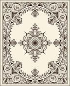 Ornate Black Scroll Medallion Frame Rug