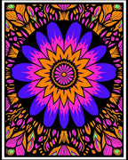 Vibrant Blue Pink Orange Floral Mandala Rug