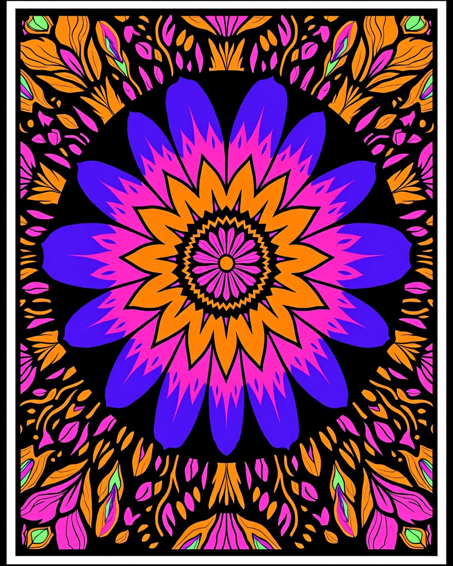 Vibrant Blue Pink Orange Floral Mandala Rug