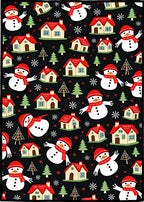 Playful Snowmen Red Roof Houses Rug