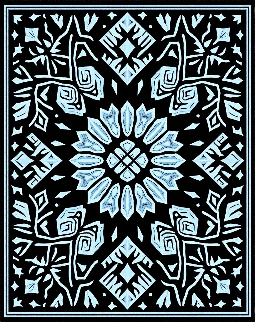 Black Light Blue Intricate Medallion Rug