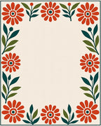 Crimson Floral Bordered Garden Rug