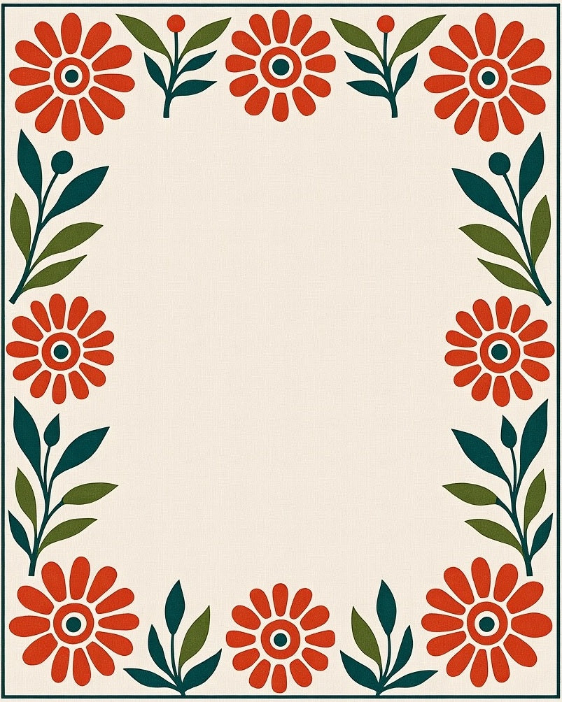 Crimson Floral Bordered Garden Rug