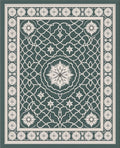 Deep Teal White Floral Arabesque Rug