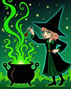 Enchanted Witch Cauldron Green Stars Rug