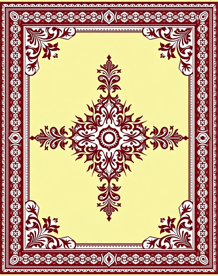 Maroon Floral Medallion Cream Rug