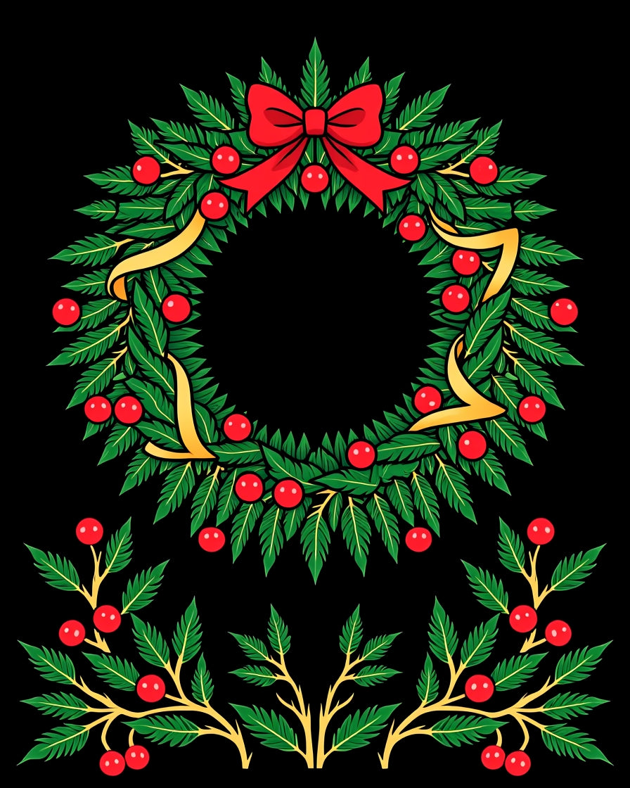 Christmas Garland Red Bow Berry Wreath Rug