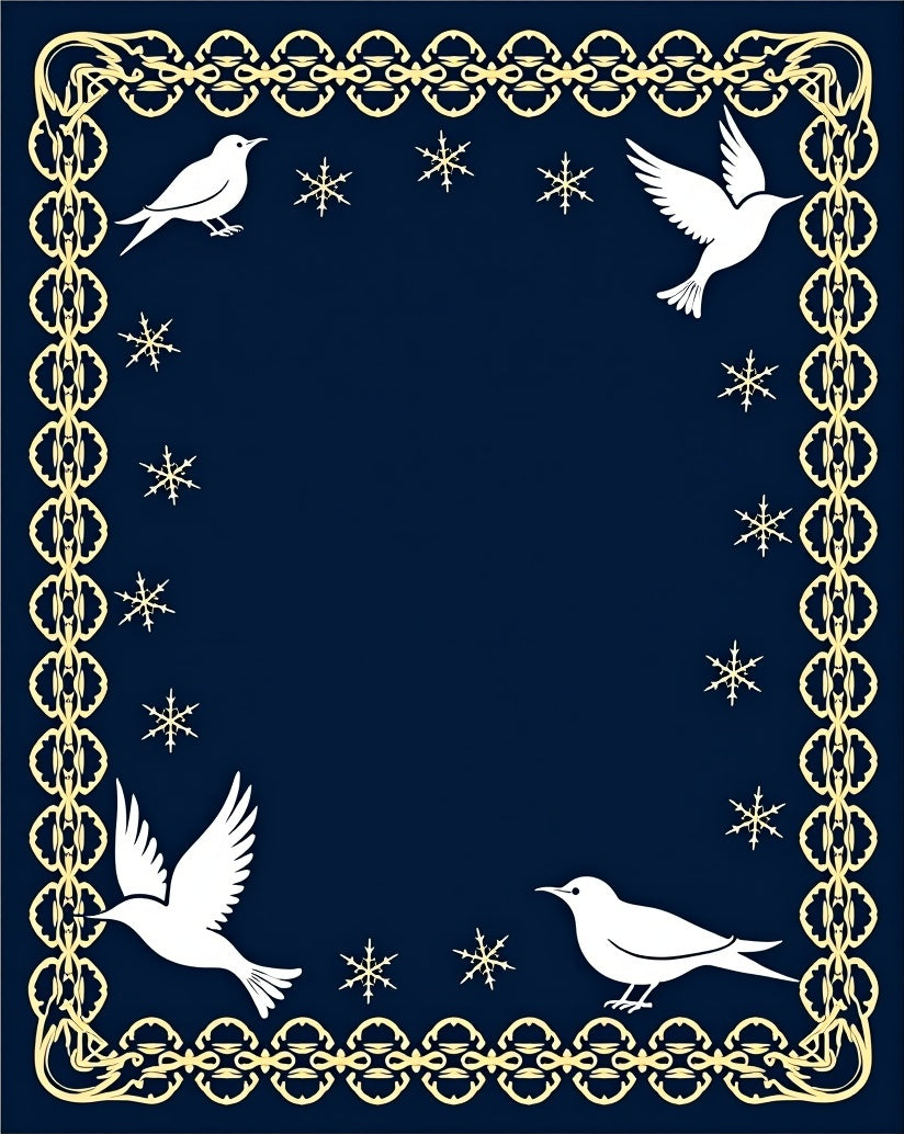 Midnight Blue White Dove Snowflake Border Rug
