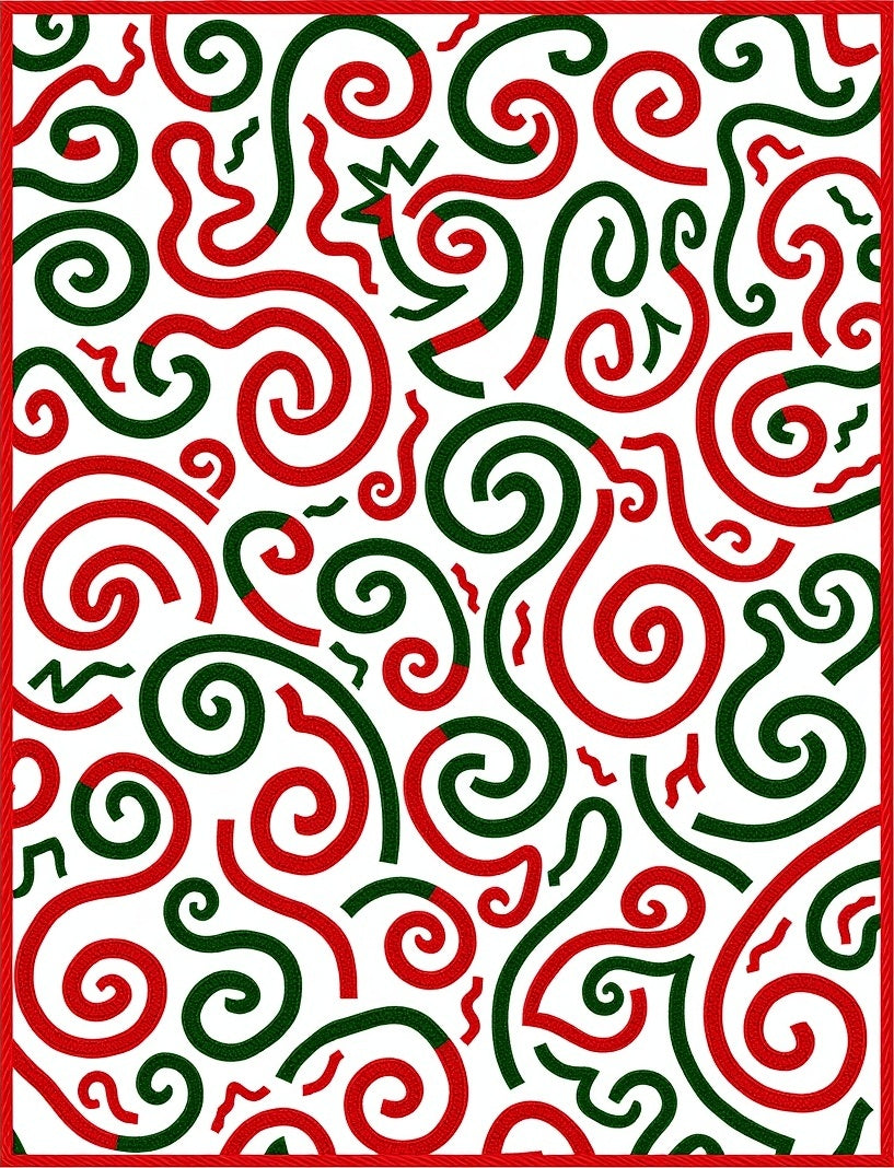Red Green Swirl Abstract Ribbon Rug