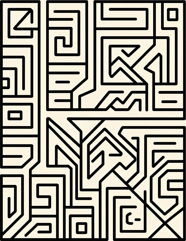 Black Geometric Maze Ivory Abstract Rug