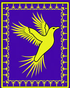 Vibrant Yellow Bird Purple Border Rug