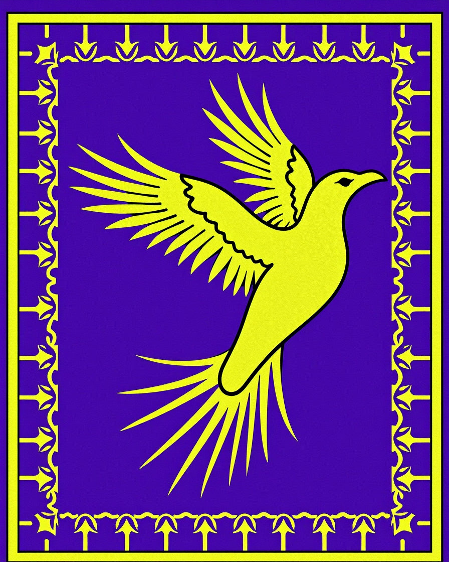 Vibrant Yellow Bird Purple Border Rug