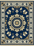Navy Blue Gold Medallion Floral Rug