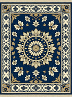 Navy Blue Gold Medallion Floral Rug
