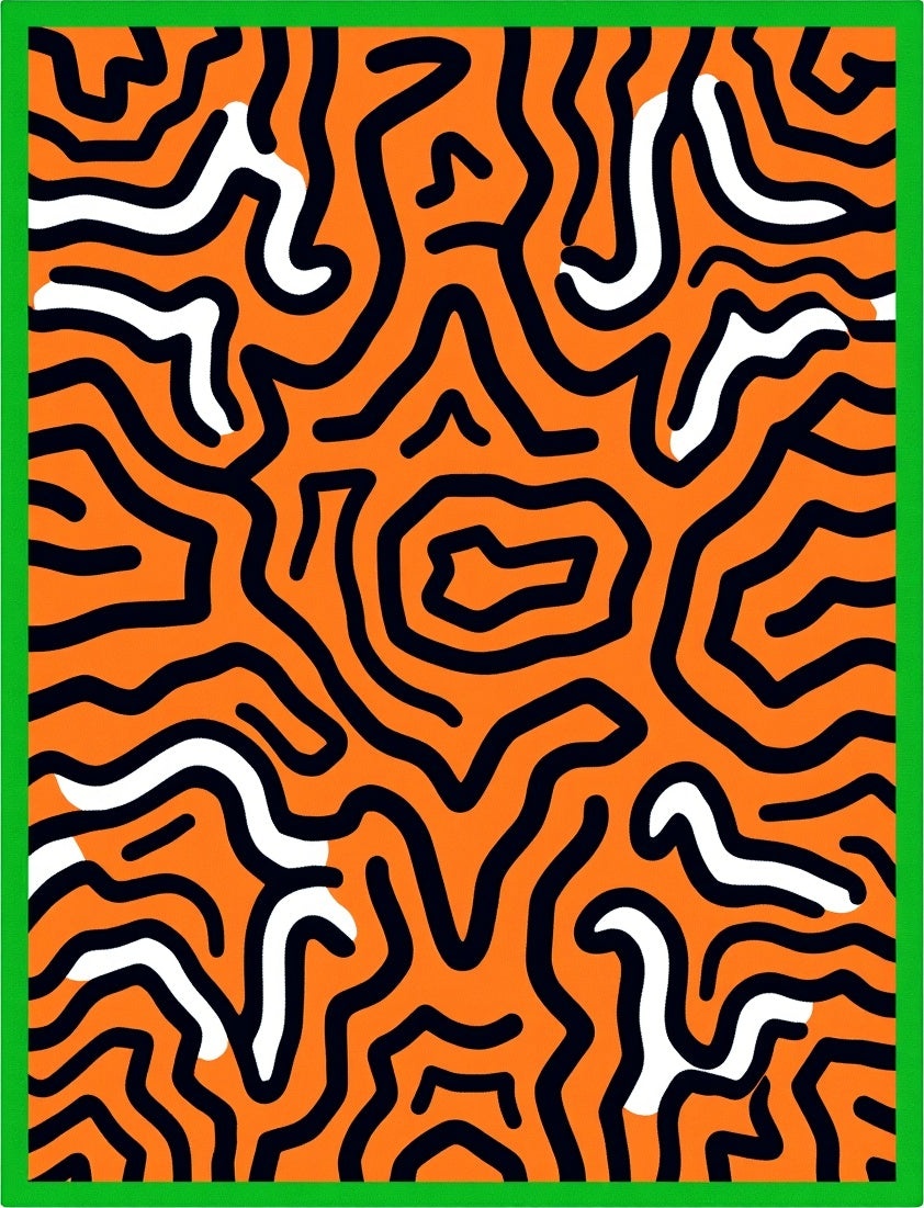 Vivid Orange Black White Swirl Rug