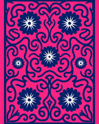 Fuchsia Navy Floral Swirl Medallions Rug
