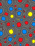 Gray Organic Shapes with Blue Red Yellow Rug
