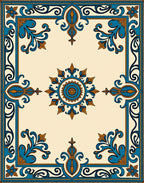Blue Amber Scrollwork Medallion Rug