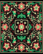 Vibrant Red Green Starburst Floral Rug