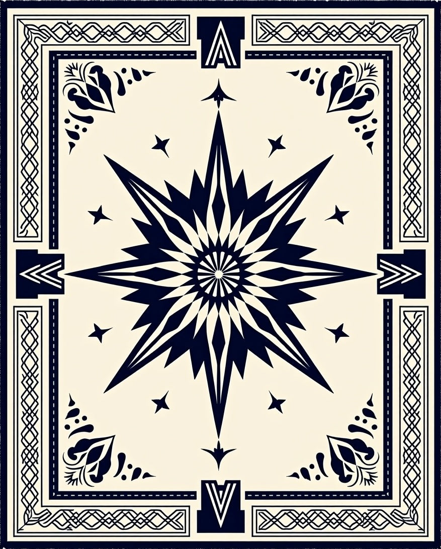Navy Starburst Compass Graphic Rug