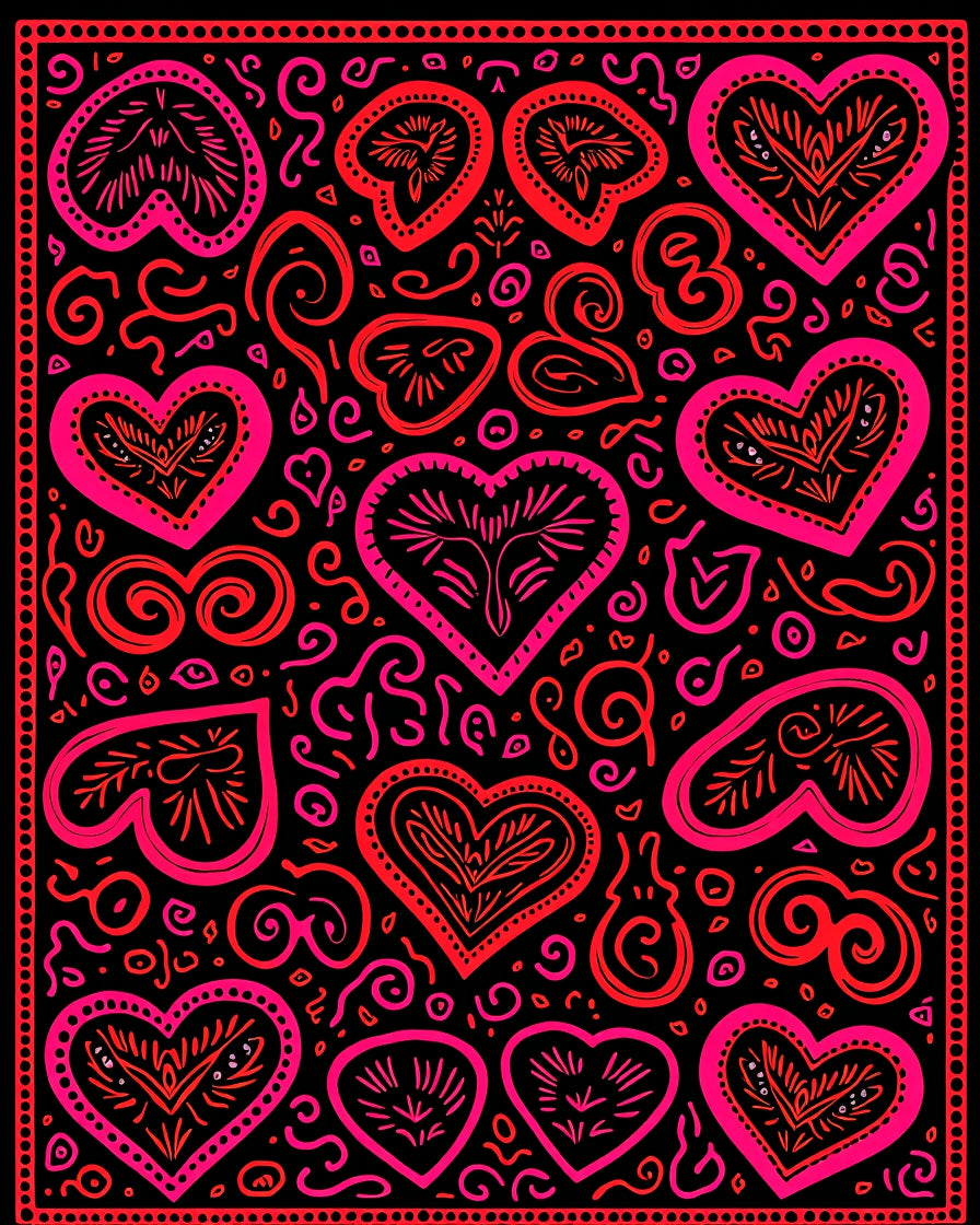 Bold Red Pink Heart Medallion Rug