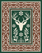 Forest Green Reindeer Snowflake Border Rug