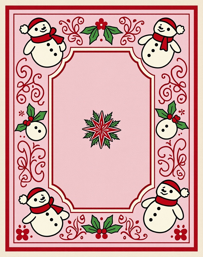 Pink Snowman And Holly Holiday Rug
