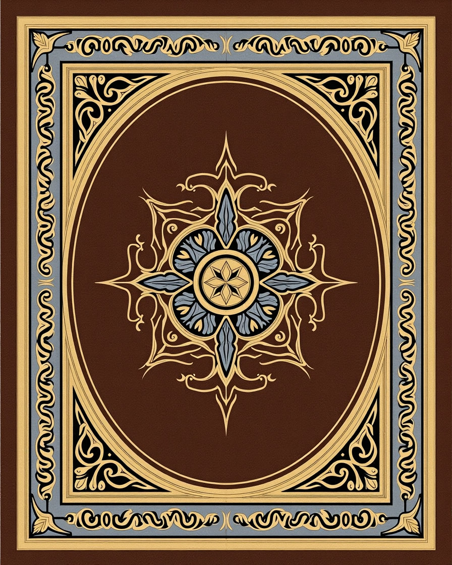 Brown Gold Blue Ornamental Square Rug