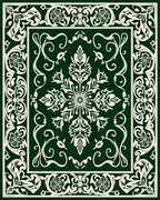 Deep Green White Floral Medallion Vine Rug