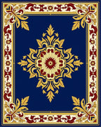 Rich Cobalt Red Gold Floral Medallion Rug