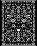 Black and White Skull Floral Scroll Rug