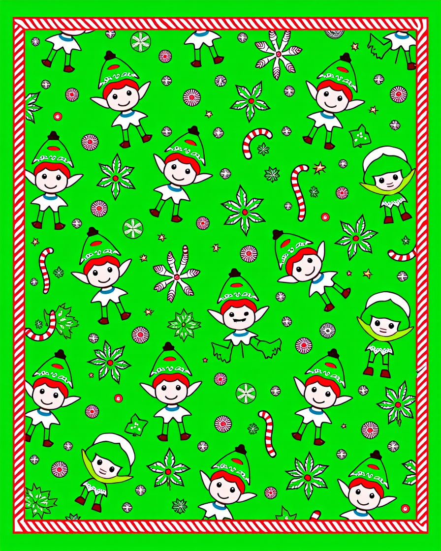 Festive Green Elf Candy Cane Christmas Rug