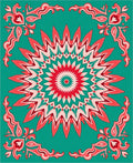 Coral Teal Sunburst Mandala Rug