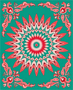 Coral Teal Sunburst Mandala Rug