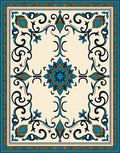 Turquoise Blue Floral Scroll Tiled Rug