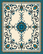 Turquoise Blue Floral Scroll Tiled Rug