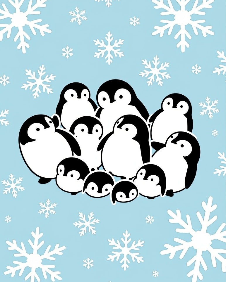 Charming Penguin Flock Snowflakes Scene Rug