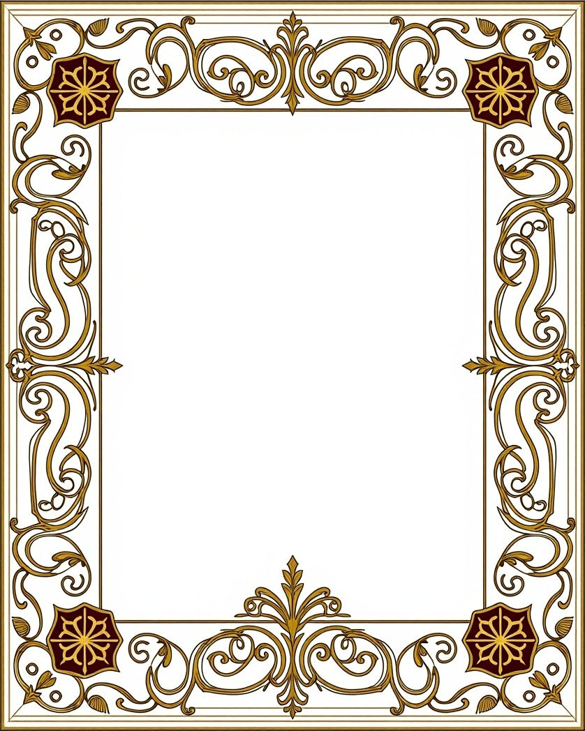 Rich Gold Floral Crimson Medallion Border Rug